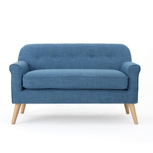 Mariah Muted Blue Polyester 2-Seater Loveseat with Tapered Wood Legs
