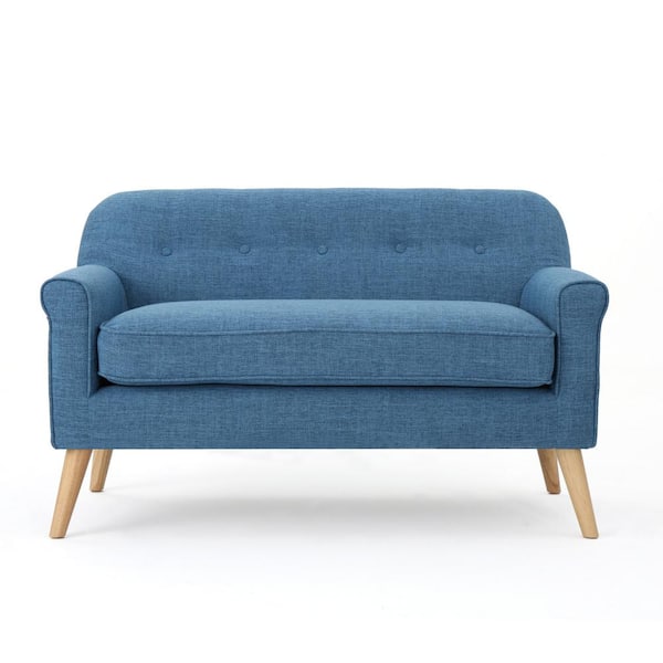 Noble House Mariah Muted Blue Polyester 2-Seater Loveseat with Tapered Wood Legs