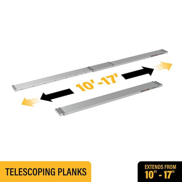 Telescopic Aluminum Plank Board, Jobsite Series 10 to 17-ft. Adjustable Work Platform for Step Ladders