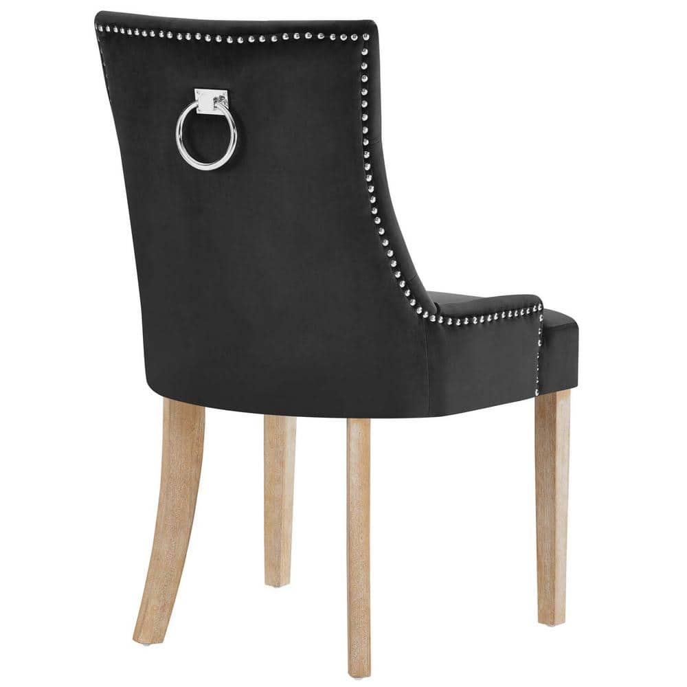 Elegant Black Velvet Upholstered Parsons Side Chair with Wood Accents