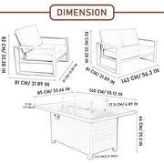 Aluminum Patio Conversation Set with Gray Cushion, White 55.12 in. Fire Pit Table Sofa Set - 2 Armchair+2xLoveseat