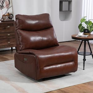 Flagship Oversized Extra Wide Brown Genuine Leather Electric Recliner Chair, Single Sofa with USB Port, 350 lbs.