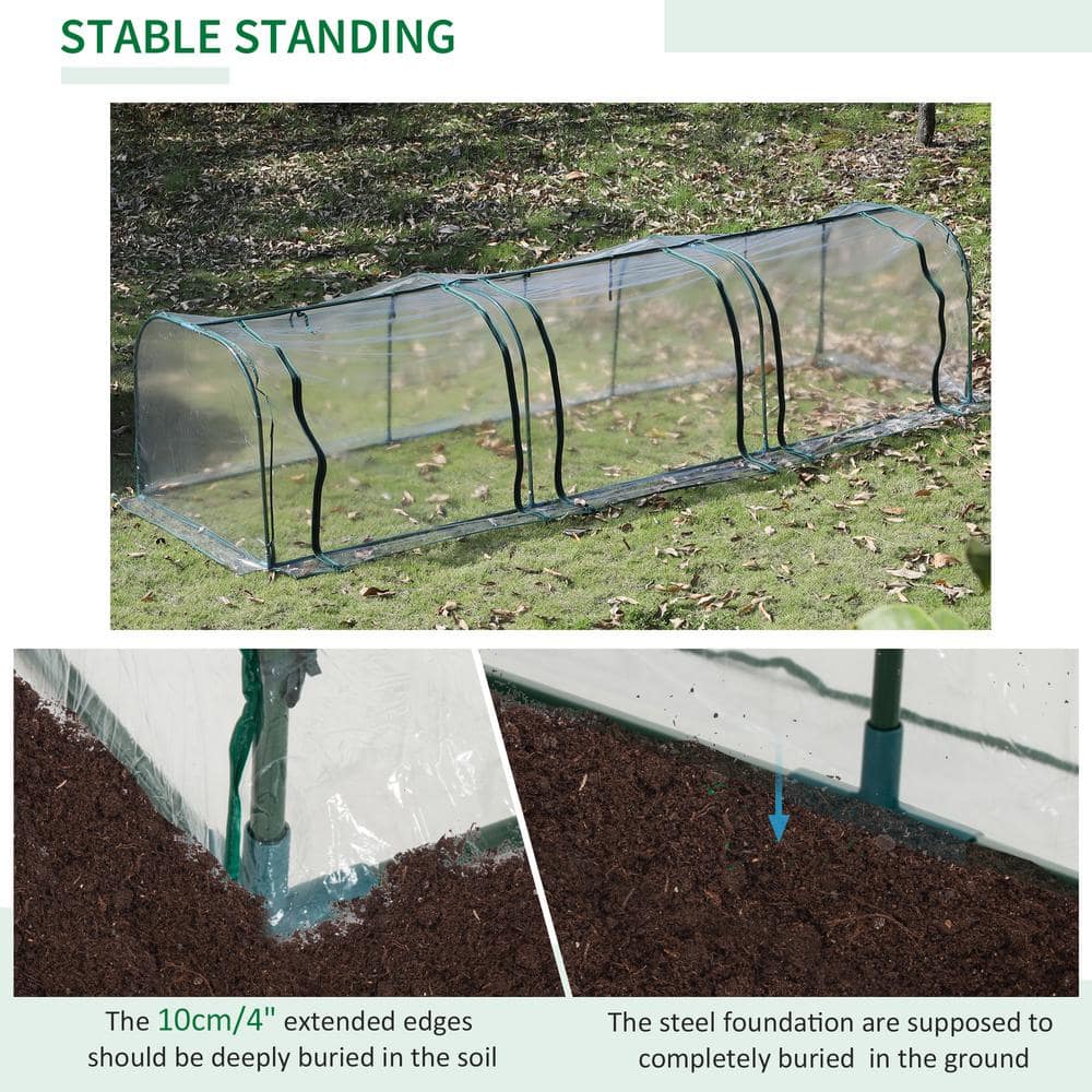 Outsunny Clear PVC Metal Tunnel Greenhouse with Zippered Doors