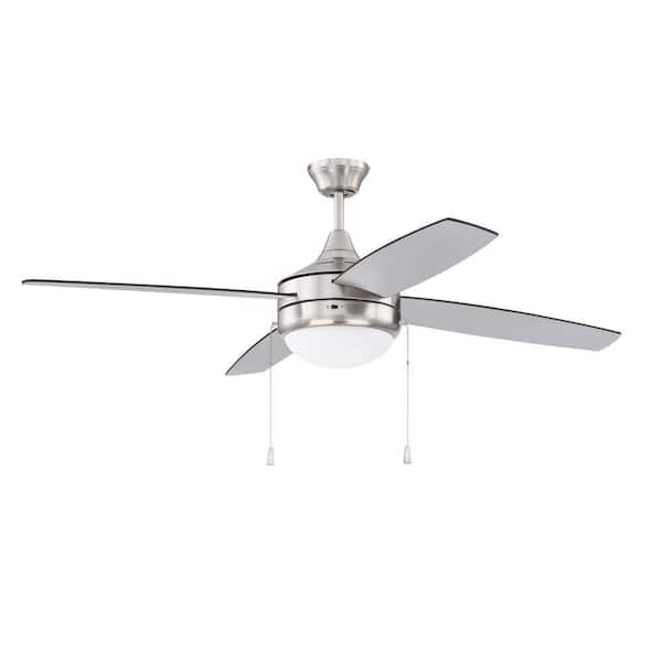 52 in. Brushed Nickel Finish, Brushed Nickel/Greywood Blades Dual Mount Standard Ceiling Fan w/ LED Bulbs Included