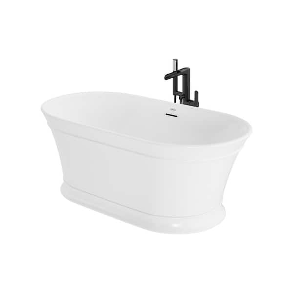 Unbranded SERAFINA 59 in. x 31.5 in. Soaking Bathtub with Center Drain in White and KARINA Freestanding Tub Filler in Matte Black