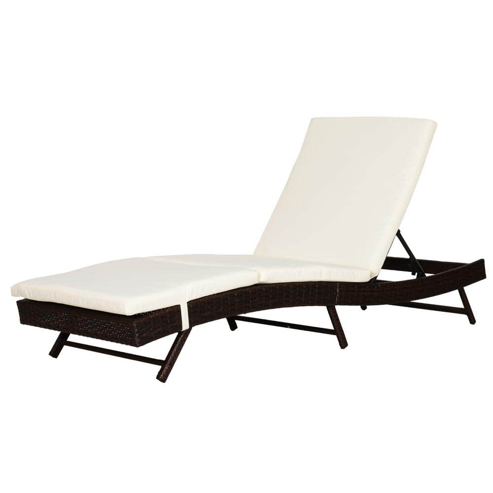 Adjustable Brown Rattan Chaise Lounge with Cream Cushions