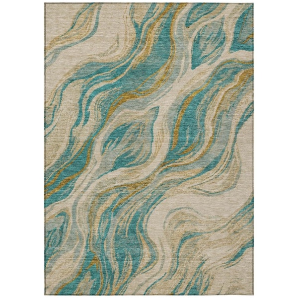 Chantille Machine Washable Indoor/Outdoor Abstract ACN3025 Teal 5 ft. x 7 ft. 6 in. Area Rug