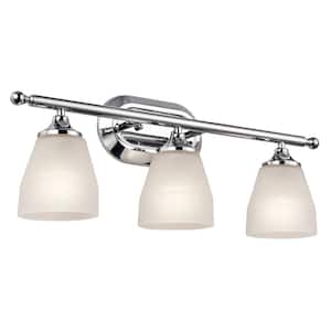 Ansonia 23 in. 3-Light Chrome Contemporary Bathroom Vanity Light with Etched Glass Shade