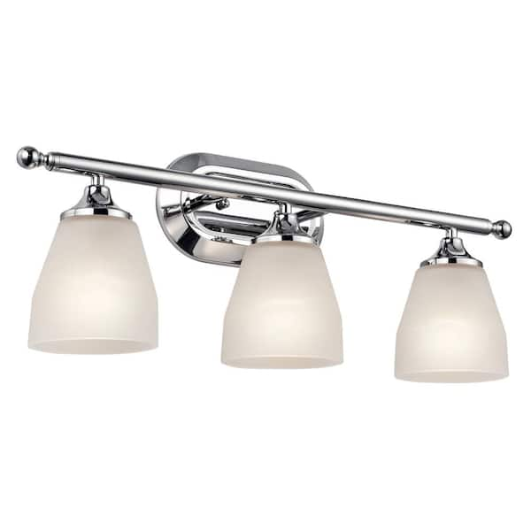 KICHLER Ansonia 23 in. 3-Light Chrome Contemporary Bathroom Vanity Light with Etched Glass Shade