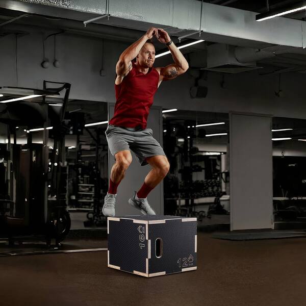 SKYSHALO 3 in. 1 Plyometric Jump Box, 16/14/12 in. Wooden Plyo