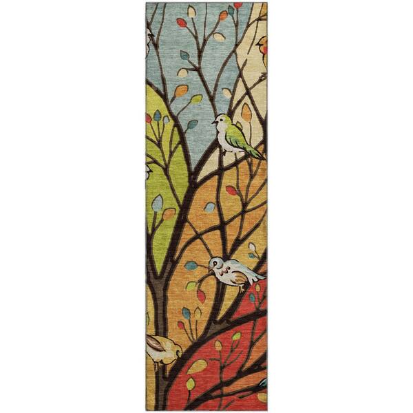 Mayfield Premium Machine Washable Abstract AMF2336 Gold 2 ft. x 7 ft. Runner Rug