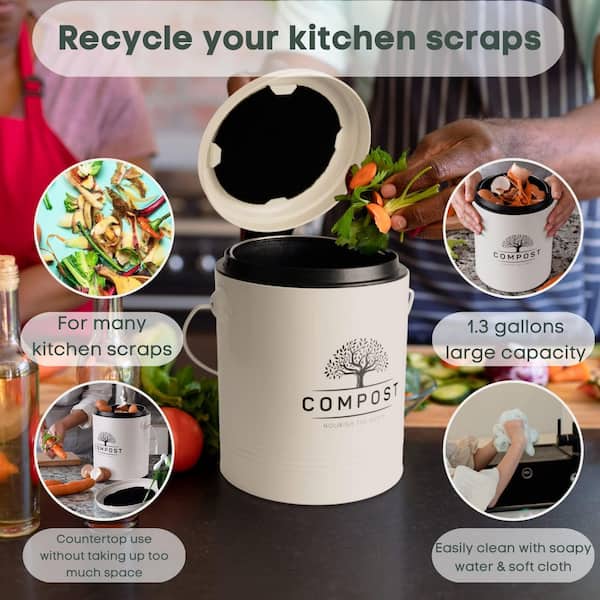 Countertop Compost Container 1.2 Gallon Holma Kitchen Compost Bin - 1.2 ...