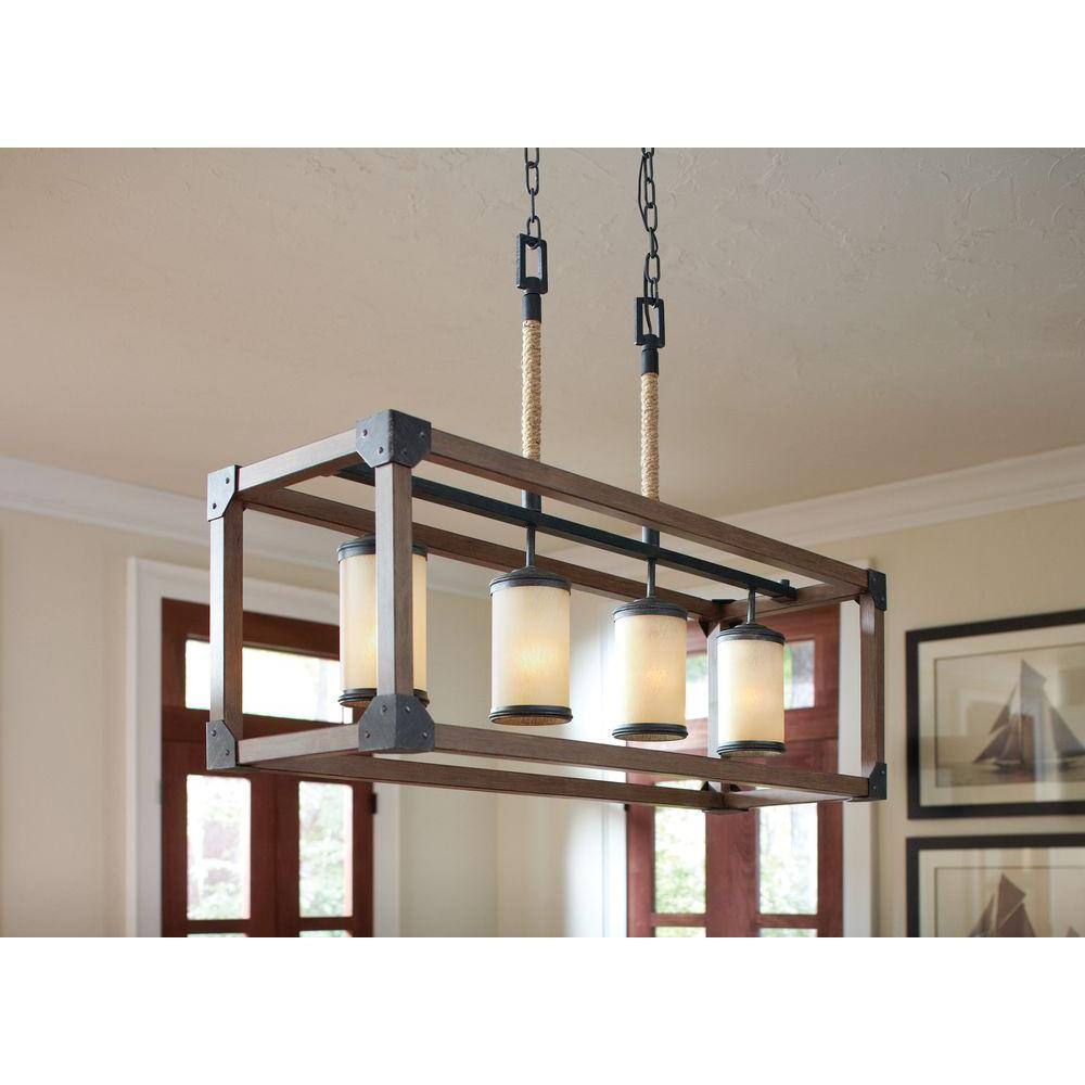 Stardust Finish Four-Light Island Pendant with Creme Parchment Glass