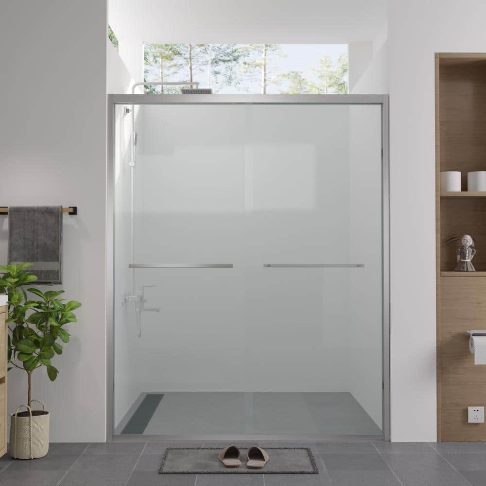 "60 in. W x 74 in. H Double Sliding Framed Shower Doors in Brushed Nickel with 1/4"" (6mm) SGCC&ANSI Clear Tempered Glass" price history on PriceWatchPro