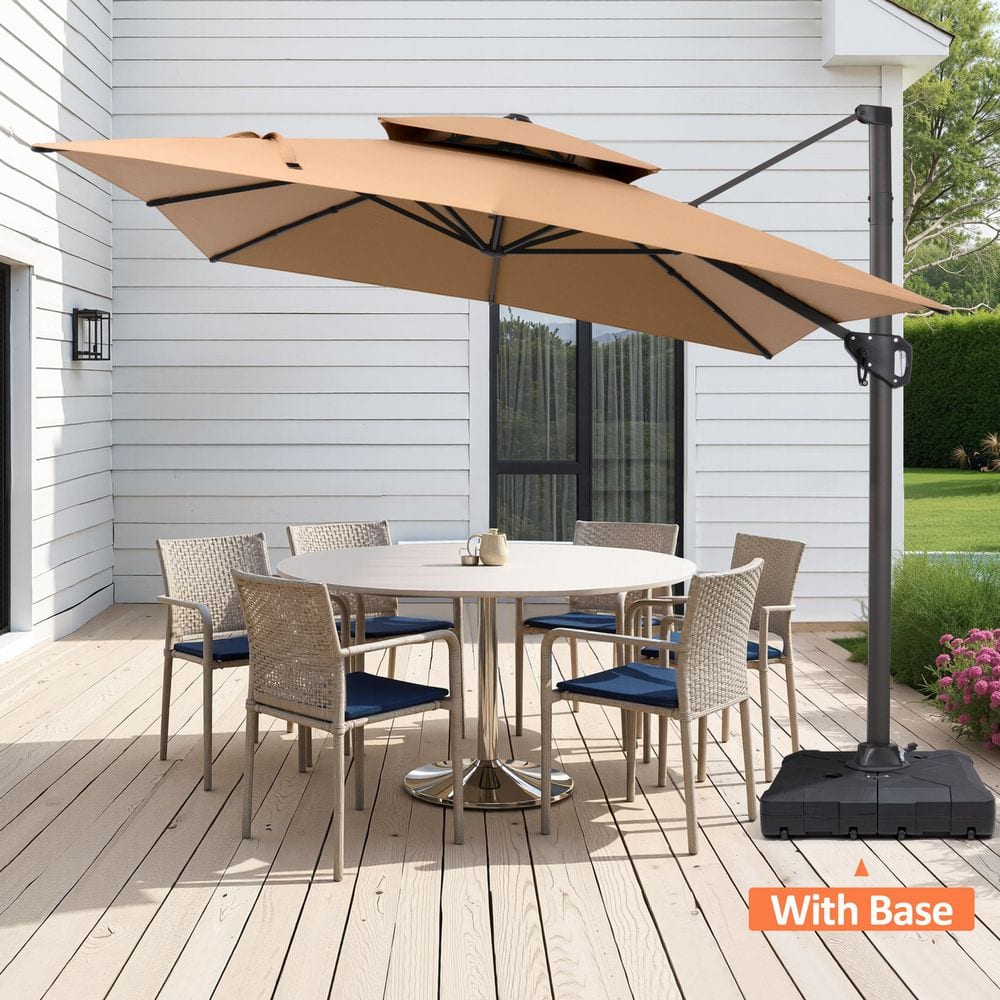 Double Top 11.5 ft. x 9 ft. Rectangular Outdoor Tiltable 360° Swivel Cantilever Patio Umbrella in Tan With 260 lbs. Base price history on PriceWatchPro