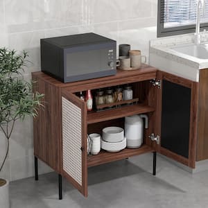 Walnut Wood 31.5 in. Buffet Sideboard Wine Cabinet Cupboard with Adjustable Shelf