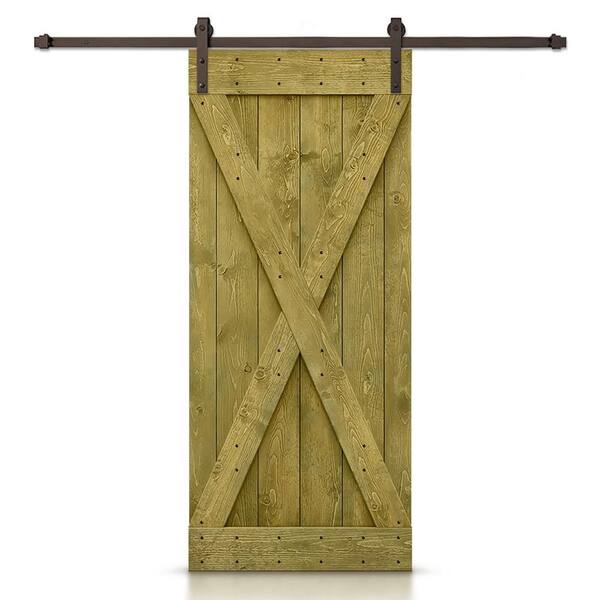 CALHOME X Series 36 in. x 84 in. Solid Jungle Green Stained DIY Pine Wood Interior Sliding Barn Door with Hardware Kit