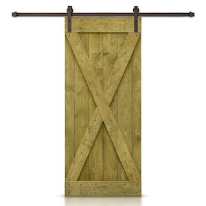 34 in. x 84 in. X-Series Jungle Green Stained DIY Wood Interior Sliding Barn Door with Hardware Kit