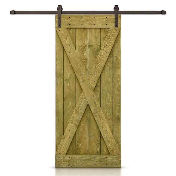 CALHOME X Series 42 in. x 84 in. Pre-Assembled Jungle Green Stained Wood Interior Sliding Barn Door with Hardware Kit