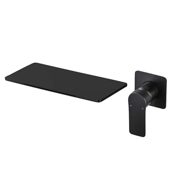 Heemli Single-Handle Rectangular Waterfall Wall Mounted Bathroom Faucet in Matte Black
