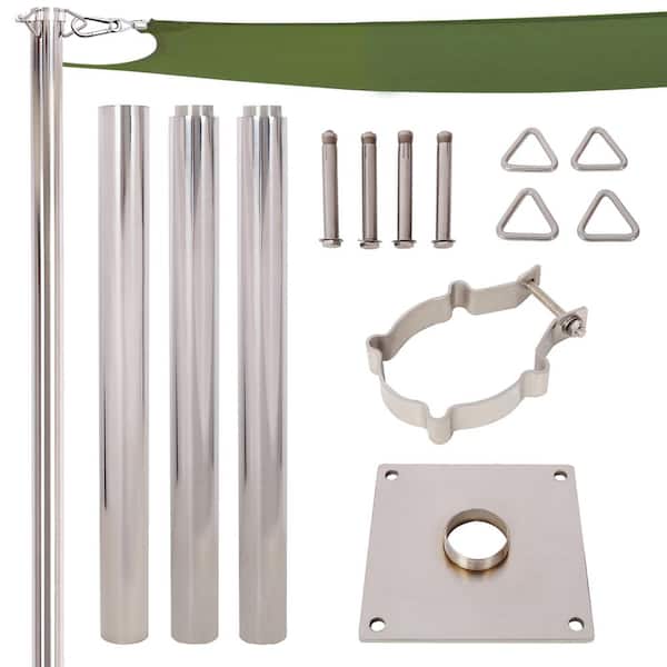 8 ft. Heavy Duty Stainless Steel Canopy Pole With Base Plate, Suitable for Garden, Yard, Patio, Playground
