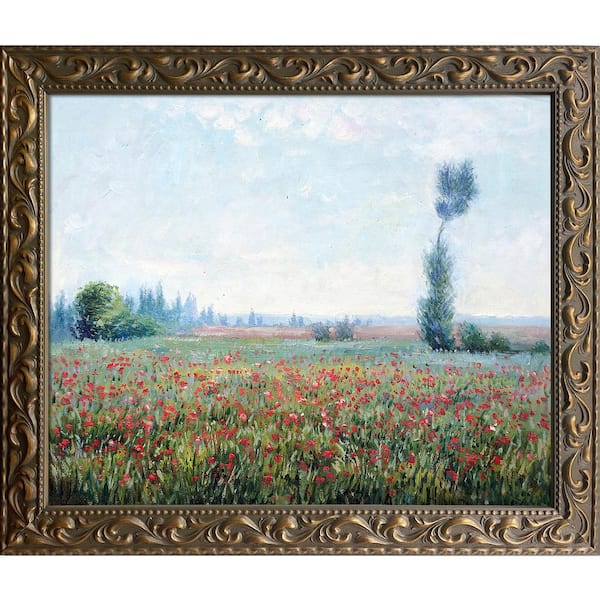 LA PASTICHE The Fields of Poppies Claude Monet Elegant Gold Framed Abstract Oil Painting Art Print 25.5 in. x 29.5 in.