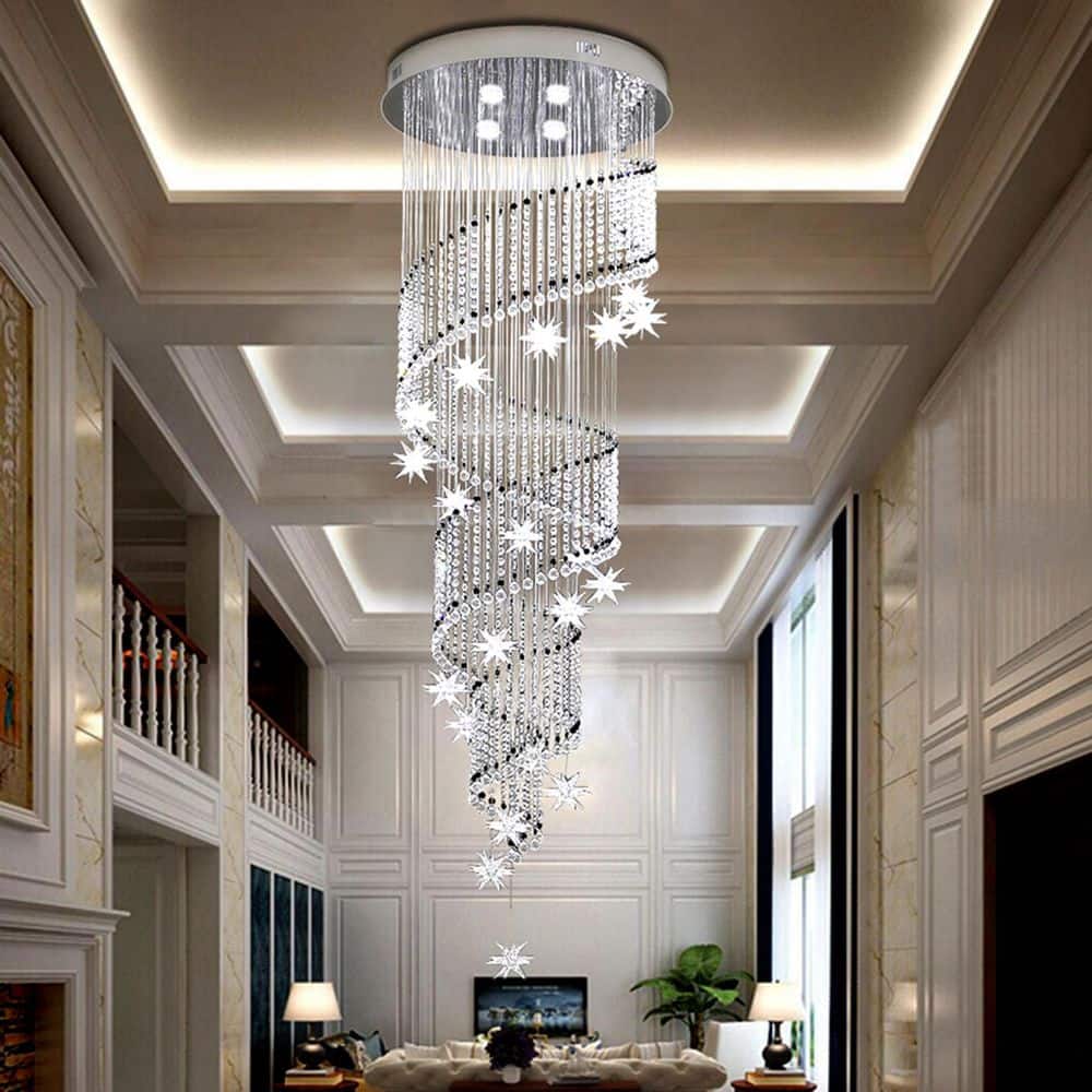 19. 69in. 4-Light Chrome Modern K9 Crystal Chandelier for Living Rooms Lobbies High Ceilings with Bulbs Included price history on PriceWatchPro