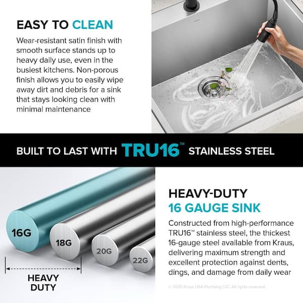 Standart PRO 16-Gauge Stainless Steel 25 in. Drop-in / Undermount Single Bowl Deep Laundry Utility Sink