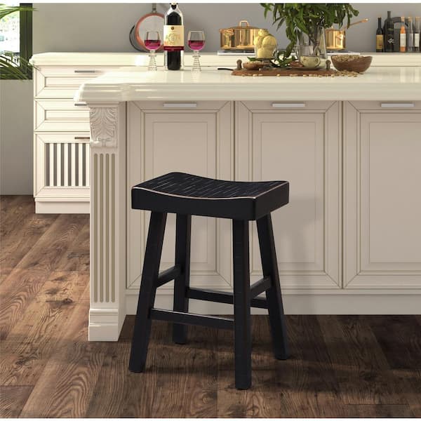 Furniture of America Kater 24 in. Black Backless Solid Wood Bar Stool (Set of 2)