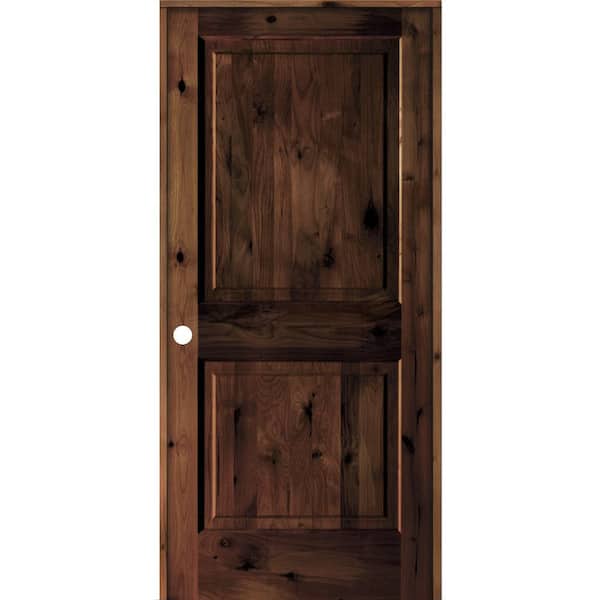 Krosswood Doors 36 in. x 80 in. Rustic Knotty Alder 2 Panel Right Hand Red Mahogany Stain Wood Single Prehung Interior Door w/Square Top