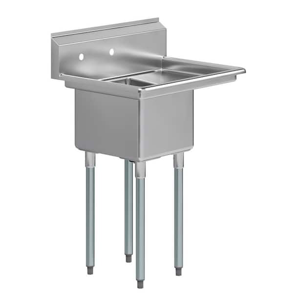 AMGOOD 29 in. x 22 in. Freestanding Stainless Steel 1-Compartment Sink with Bowl and Right Drainboard in Chrome Finish