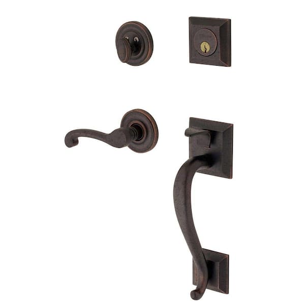 Baldwin Madison Single Cylinder Distressed Oil Rubbed Bronze Right-Handed Door Handleset with Wave Lever
