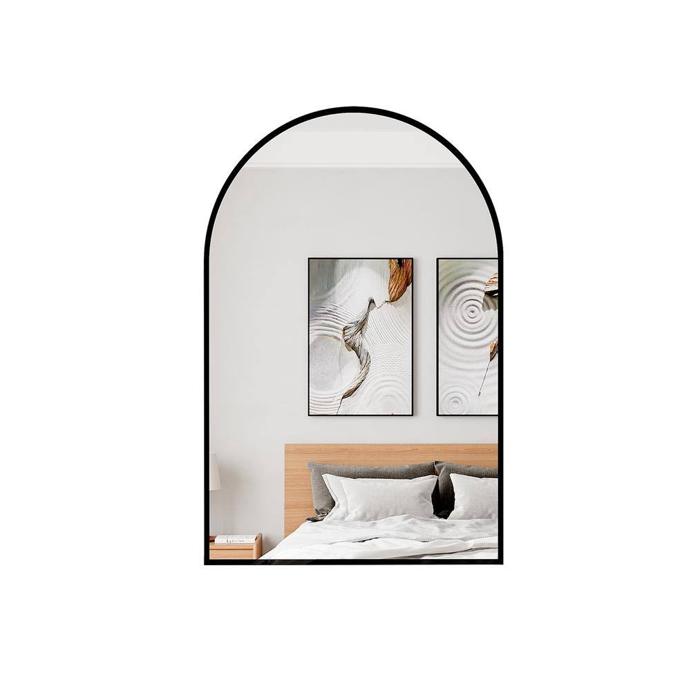24 in. W x 36 in. H Arch Black Framed WallMounted Mirror XB662114822