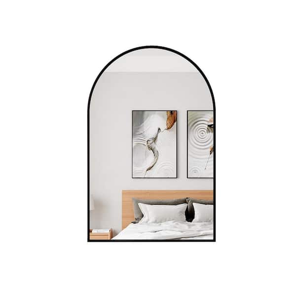 Unbranded 24 in. W x 36 in. H Arch Black Framed Wall-Mounted Mirror