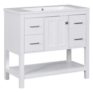 35.4 in. W x 17.8 in. D x 33 in. H Bath Vanity Cabinet without Top in White with USB