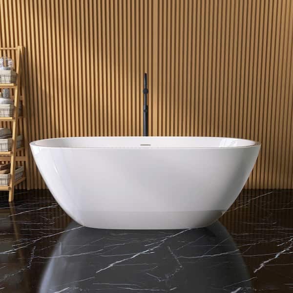 Xspracer Moray 65 in. x 29 in. Acrylic Flatbottom Freestanding Soaking Non-Whirlpool Bathtub with Pop-up Drain in Glossy White