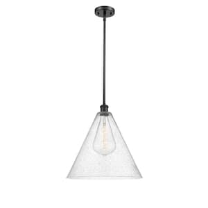 Berkshire 60-Watt 1 Light Matte Black Shaded Pendant Light with Seeded glass Seeded Glass Shade