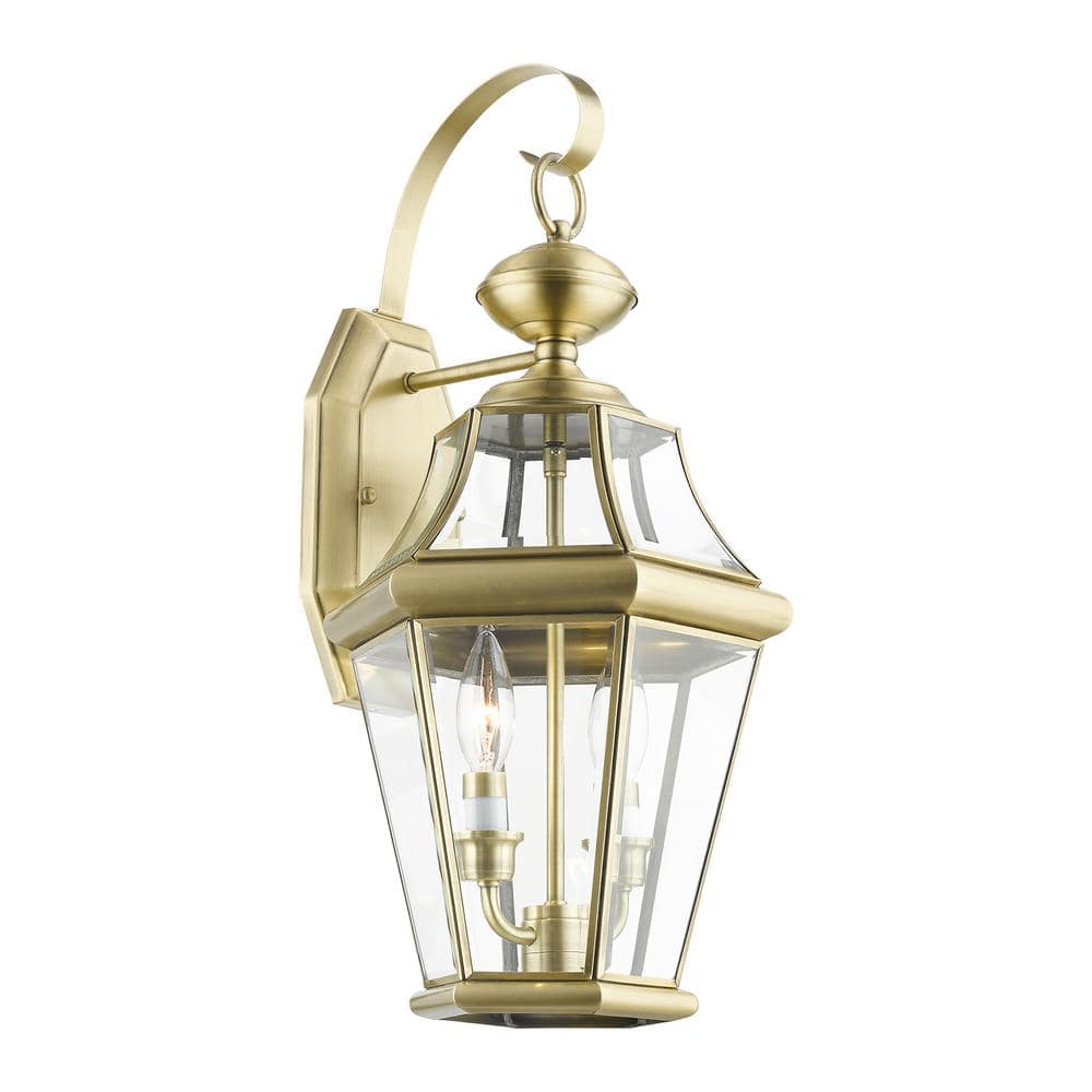 Antique Brass and Bronze 2-Light Outdoor Wall Lantern