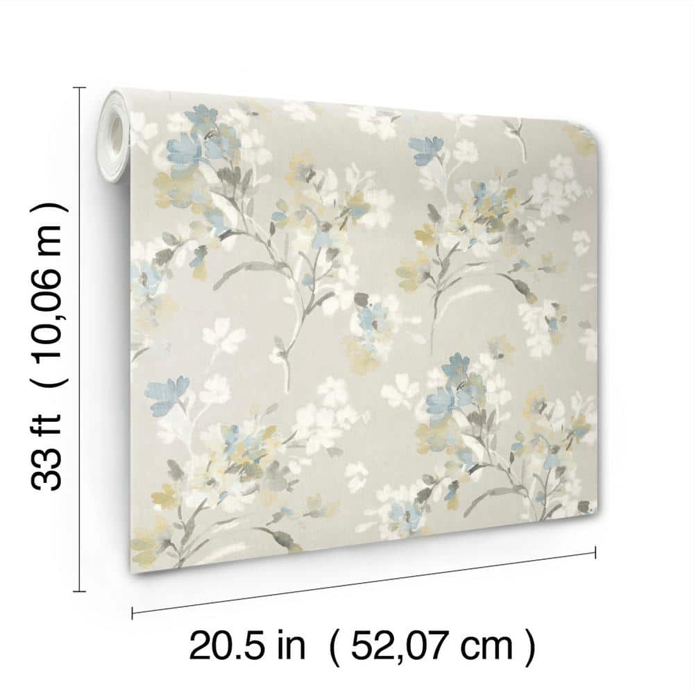 Azalea Light Grey Pre-Pasted Non-Woven Floral Wallpaper