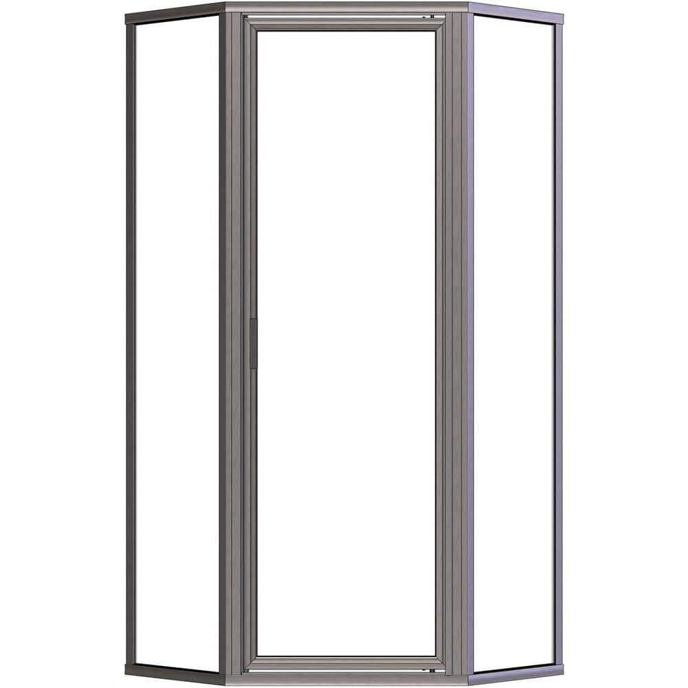 Deluxe Brushed Nickel Framed Neo-Angle Hinged Shower Door with Clear Glass