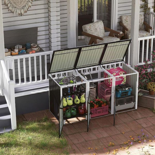 Cesicia Gray 7.95 ft. W x 2.67 ft. D Metal Garbage Bin Shed with 