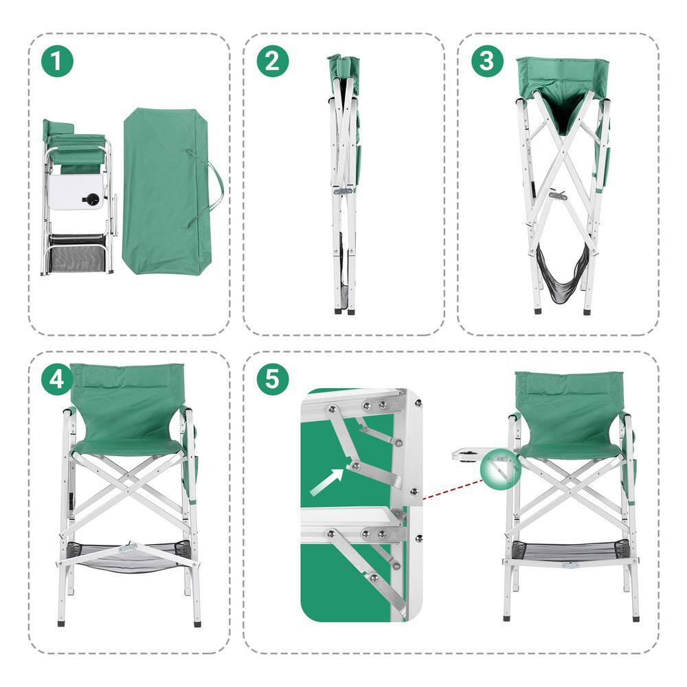 Gzxs Folding Directors Chair Outdoor Camping Chair Makeup Artist Chair with Side Table & Pockets, Green
