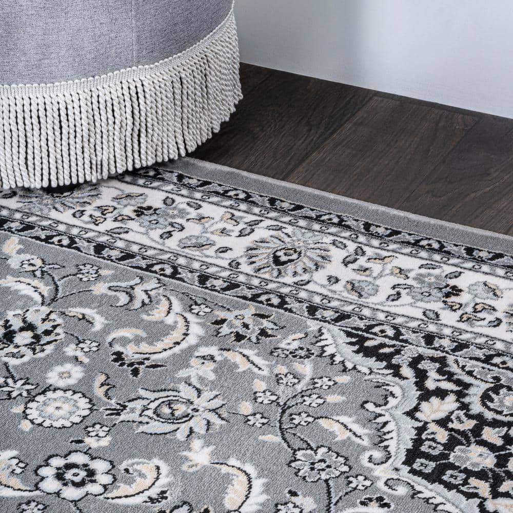 Modern Persian Medallion 4' x 6' Easy-Care Area Rug, Gray/Ivory