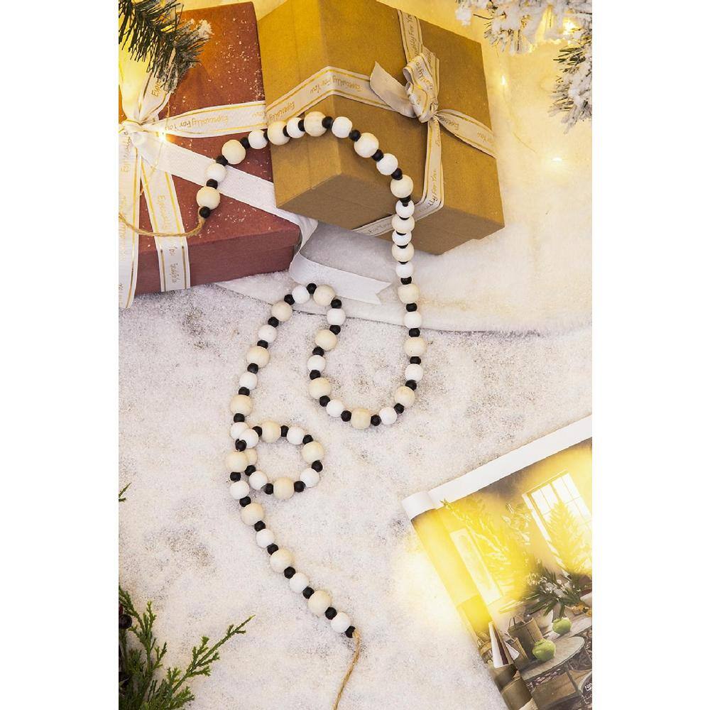 56" Black and White Wood Bead Garland Set