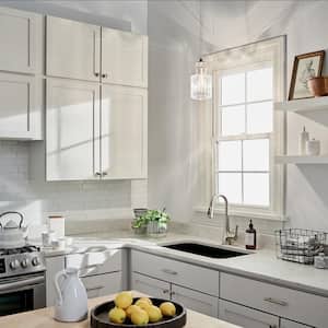 Riviera 10.75 in. 1-Light Brushed Nickel Transitional Shaded Kitchen Mini Pendant Hanging Light with Clear Ribbed Glass