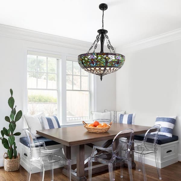 い91ティファニー技法 シャンデリア 常夜灯 OUKANING 19.68 in. 5-Light Multi-Color Vintage Tiffany