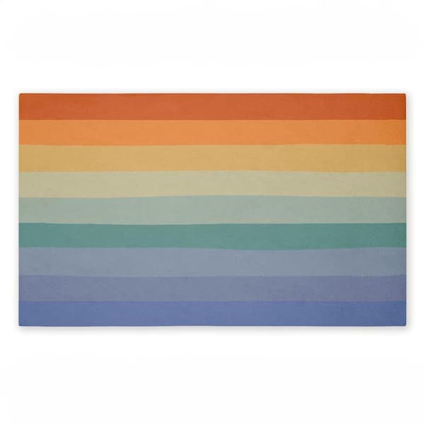 Rainbow Stripes Gradient Blue 18 in. x 30 in. Polyester Non-Slip Outdoor Door Mat