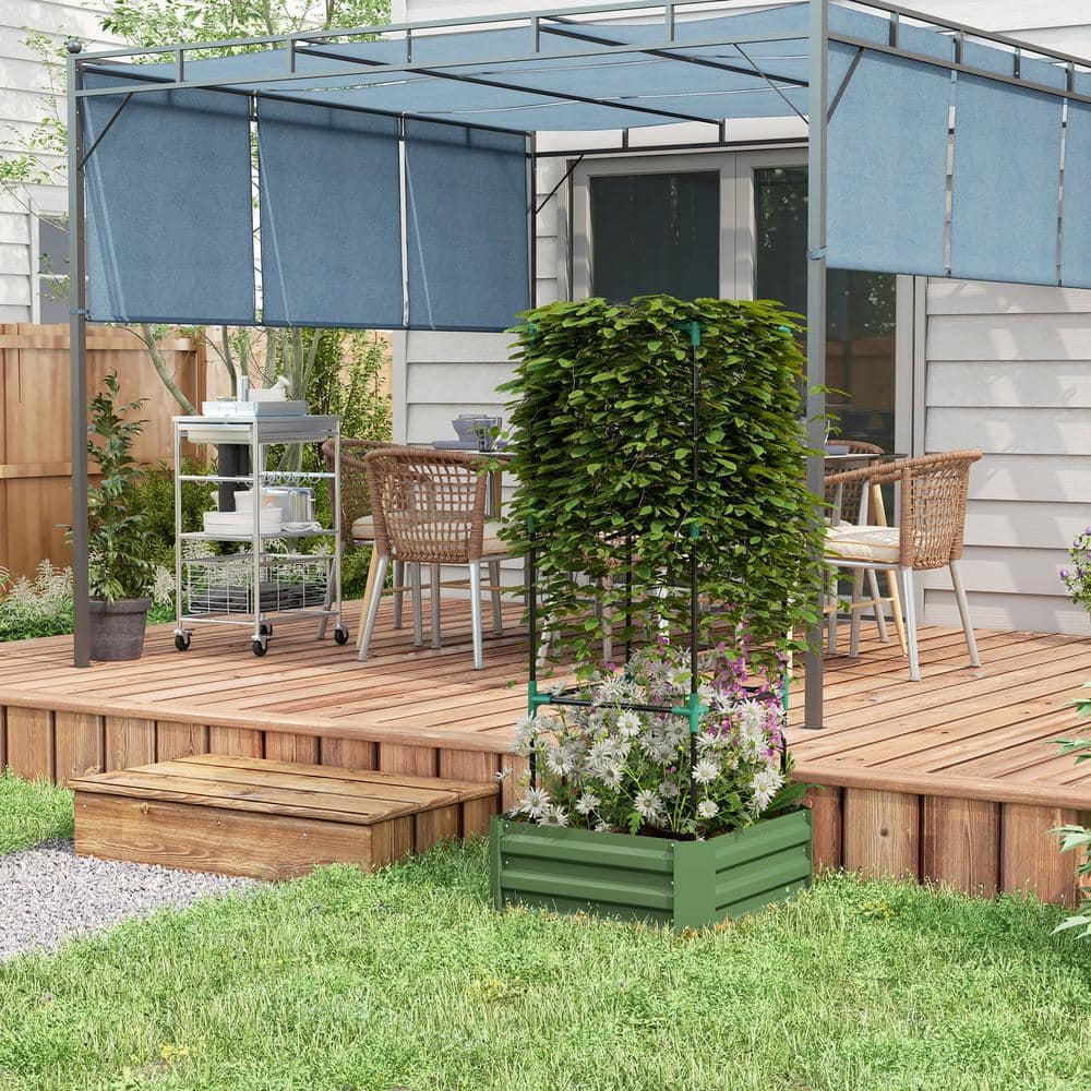 Green Galvanized Steel Raised Garden Bed with Tomato Trellis