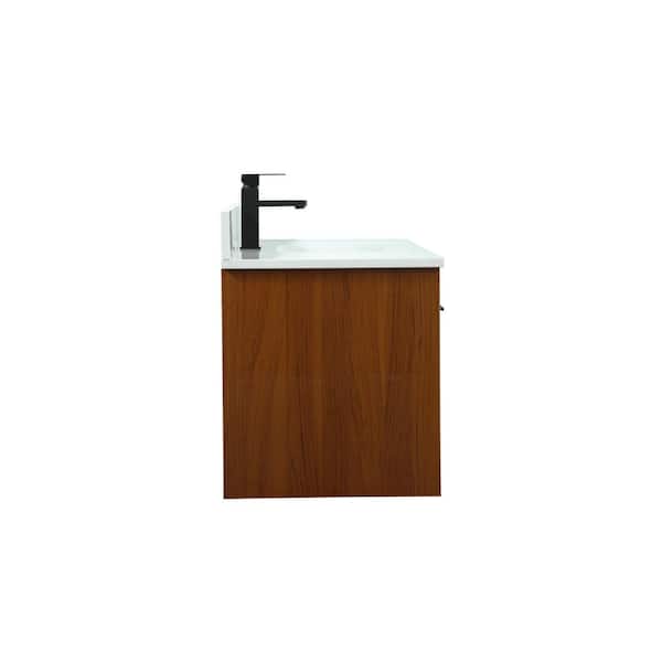 Timeless 48 in. W Single Bath Vanity in Teak with Engineered Stone Vanity Top in Ivory with White Basin with Backsplash