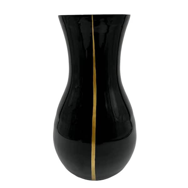 castellousa Black 13.5 Inch Tall Decorative Handmade Urn Glass Modern Flower Vase